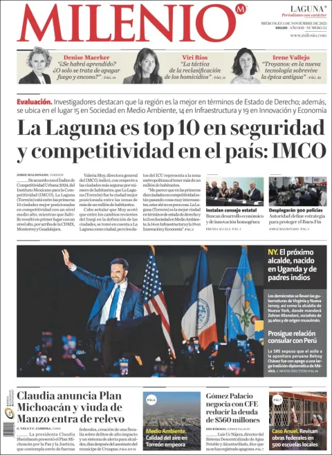 Portada de Milenio Laguna del miércoles, 5 de noviembre de 2025