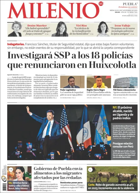 Portada de Milenio Puebla del miércoles, 5 de noviembre de 2025