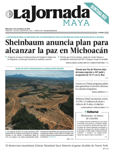 Portada de La Jornada Maya Quintana Roo del miércoles, 5 de noviembre de 2025