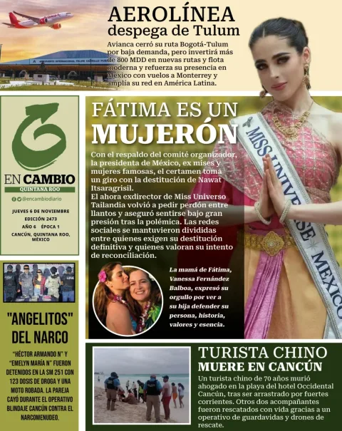 Portada de En Cambio - Quintana Roo (contraportada) del jueves, 6 de noviembre de 2025