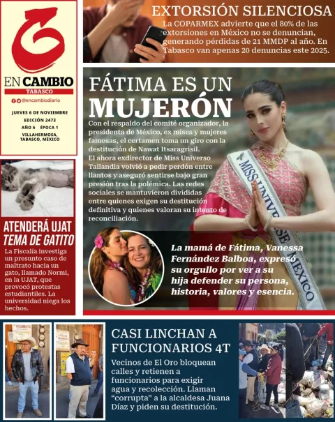 Portada de En Cambio - Tabasco (contraportada) del jueves, 6 de noviembre de 2025