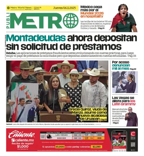 Portada de Publimetro Nacional del jueves, 6 de noviembre de 2025