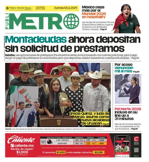 Portada de Publimetro Monterrey del jueves, 6 de noviembre de 2025