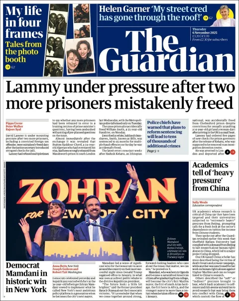 Portada de The Guardian (reino Unido) del jueves, 6 de noviembre de 2025