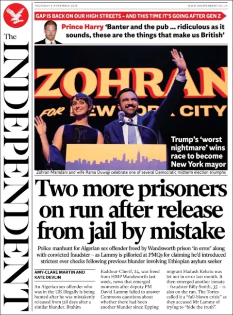 Portada de The Independent del jueves, 6 de noviembre de 2025