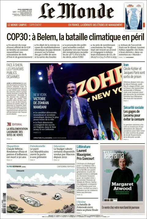 Portada de Le Monde del jueves, 6 de noviembre de 2025