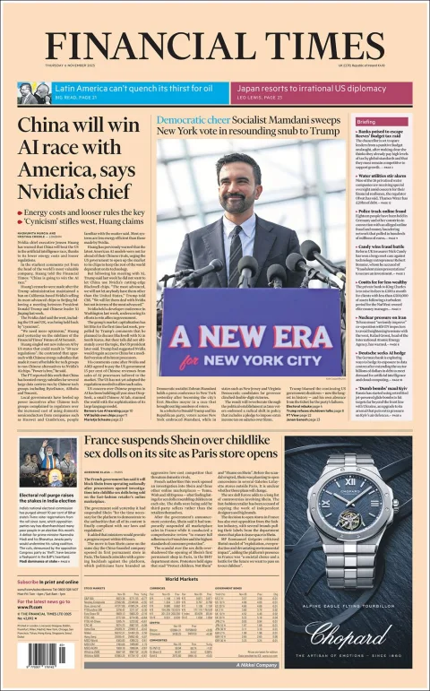 Portada de Financial Times del jueves, 6 de noviembre de 2025