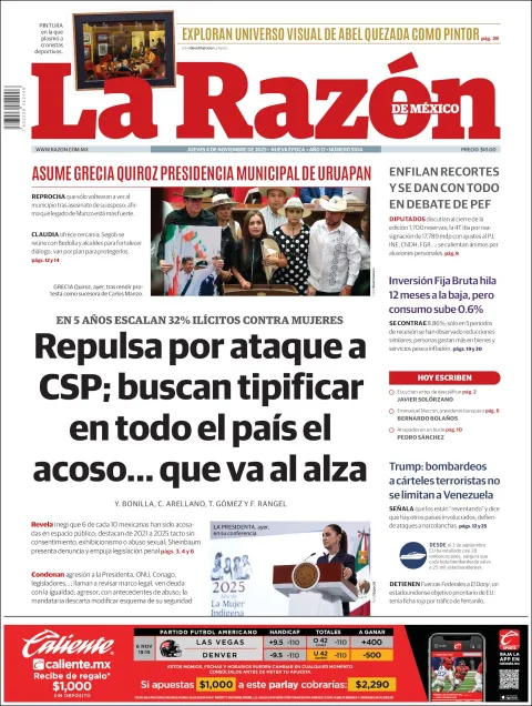 Portada de La Razon del jueves, 6 de noviembre de 2025