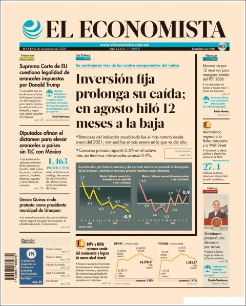 Portada de El Economista del jueves, 6 de noviembre de 2025