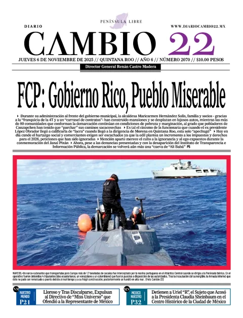 Portada de Diario Cambio 22 (contraportada) del jueves, 6 de noviembre de 2025