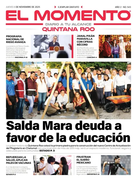Portada de El Momento Quintana Roo del jueves, 6 de noviembre de 2025