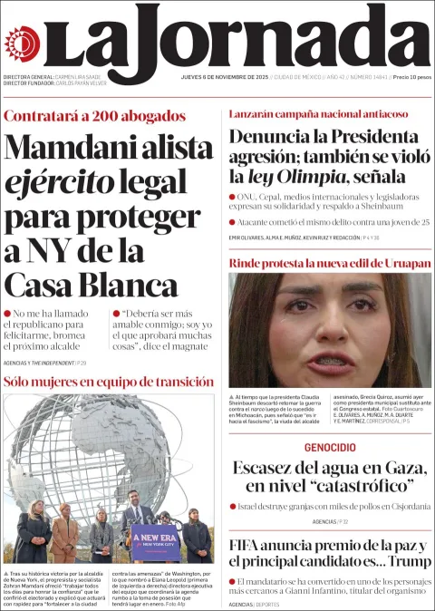 Portada de La Jornada del jueves, 6 de noviembre de 2025
