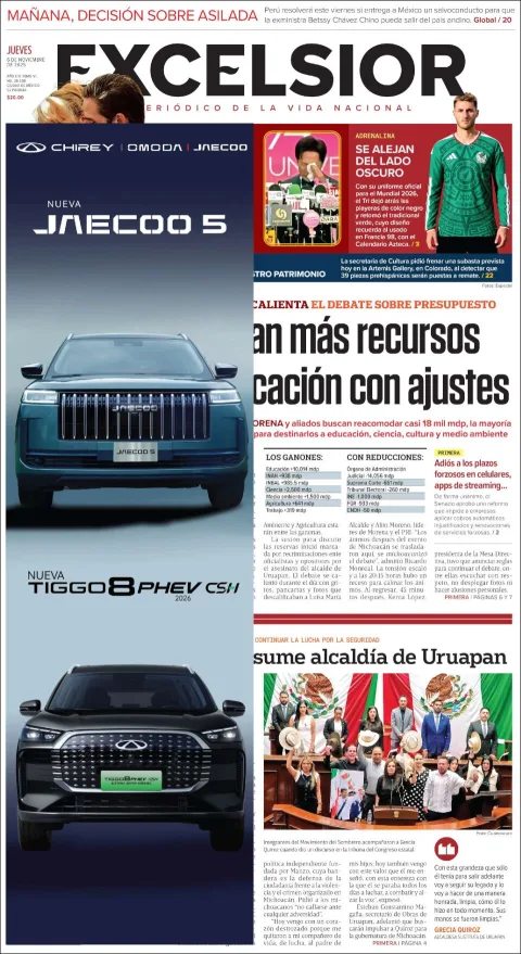 Portada de Excelsior del jueves, 6 de noviembre de 2025