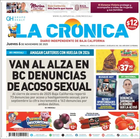 Portada de La Cronica del jueves, 6 de noviembre de 2025