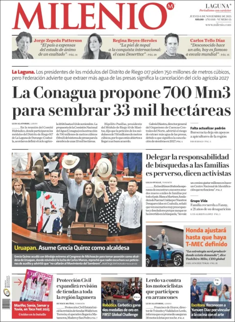 Portada de Milenio Laguna del jueves, 6 de noviembre de 2025
