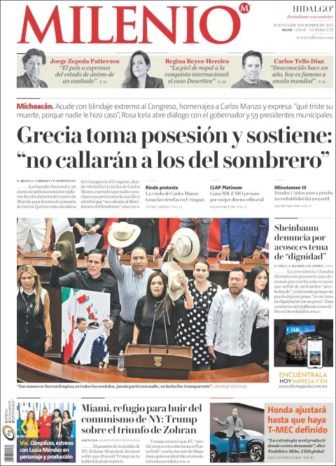 Portada de Milenio Hidalgo del jueves, 6 de noviembre de 2025