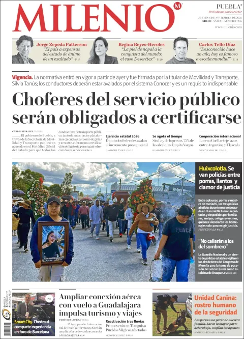 Portada de Milenio Jalisco del jueves, 6 de noviembre de 2025