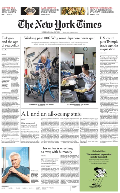 Portada de The New York Times (international) del viernes, 7 de noviembre de 2025