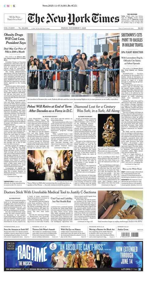 Portada de The New York Times (new York) del viernes, 7 de noviembre de 2025