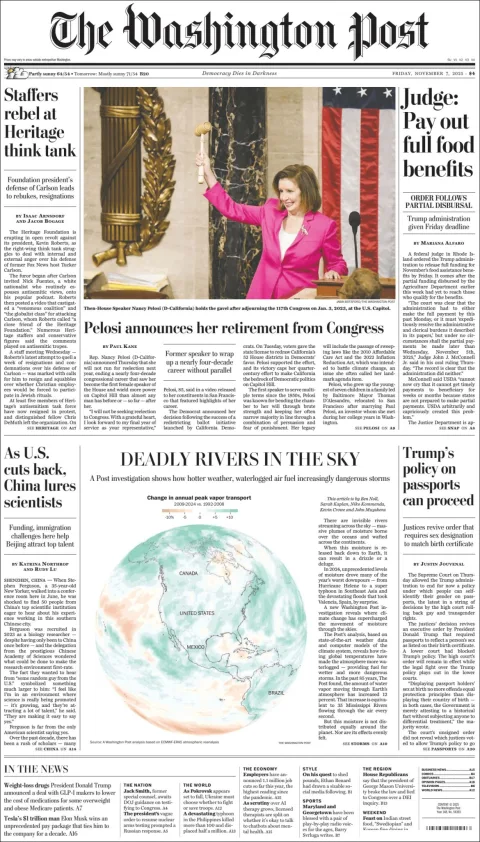 Portada de The Washington Post del viernes, 7 de noviembre de 2025