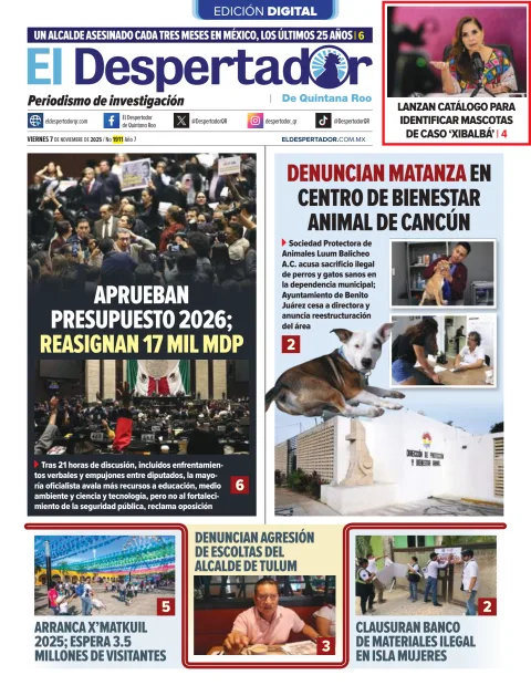 Portada de El Despertador de Quintana Roo del viernes, 7 de noviembre de 2025