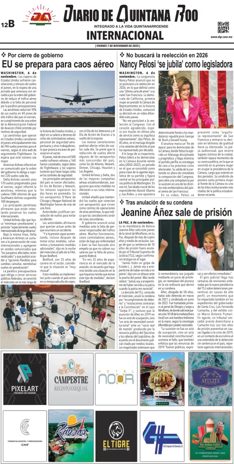 Portada de Diario de Quintana Roo (contra Portada) del viernes, 7 de noviembre de 2025
