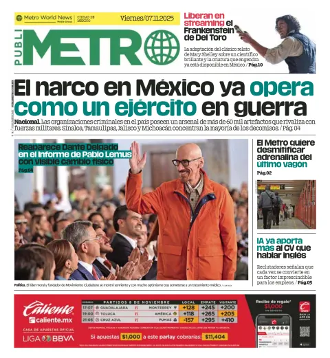 Portada de Publimetro Nacional del viernes, 7 de noviembre de 2025