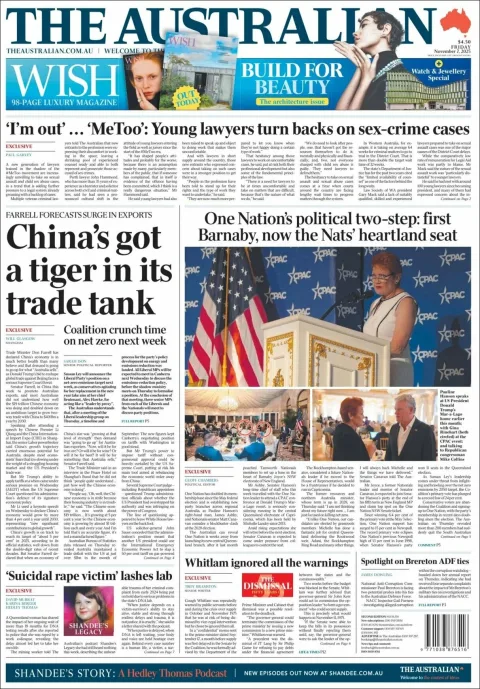 Portada de The Australian del viernes, 7 de noviembre de 2025