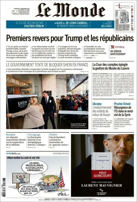 Portada de Le Monde del viernes, 7 de noviembre de 2025
