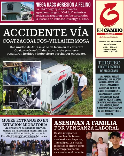 Portada de En Cambio - Tabasco (contraportada) del viernes, 7 de noviembre de 2025