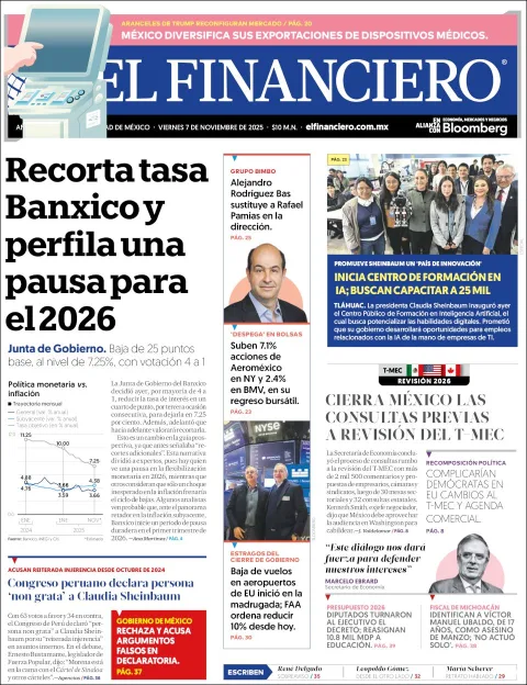 Portada de El Financiero del viernes, 7 de noviembre de 2025