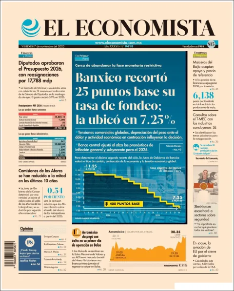Portada de El Economista del viernes, 7 de noviembre de 2025