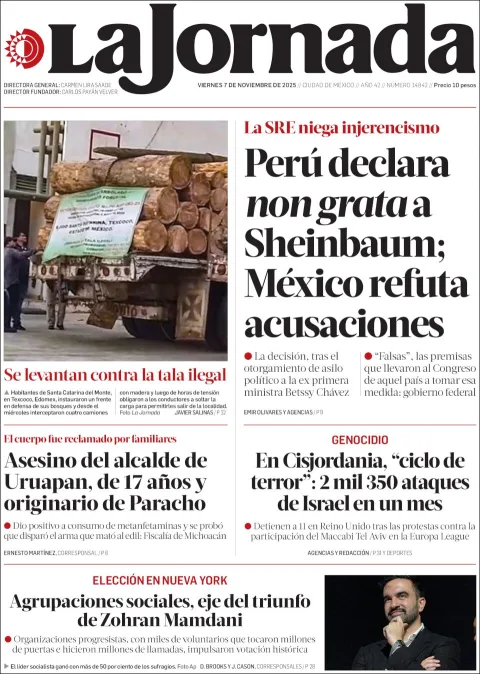 Portada de La Jornada del viernes, 7 de noviembre de 2025