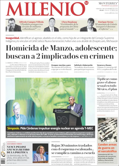 Portada de Milenio del viernes, 7 de noviembre de 2025