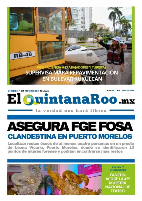 Portada de El Quintana Roo (portada) del viernes, 7 de noviembre de 2025