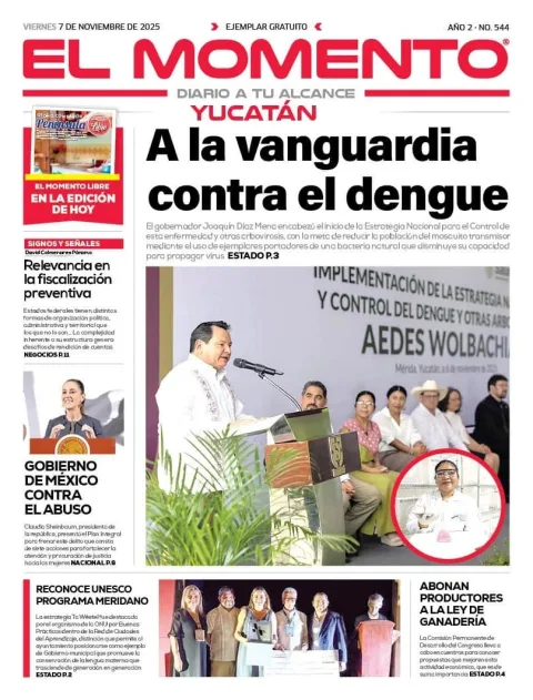 Portada de El Momento Yucatan del viernes, 7 de noviembre de 2025