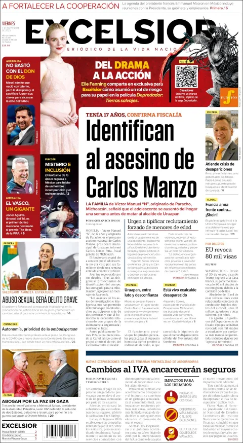 Portada de Excelsior del viernes, 7 de noviembre de 2025