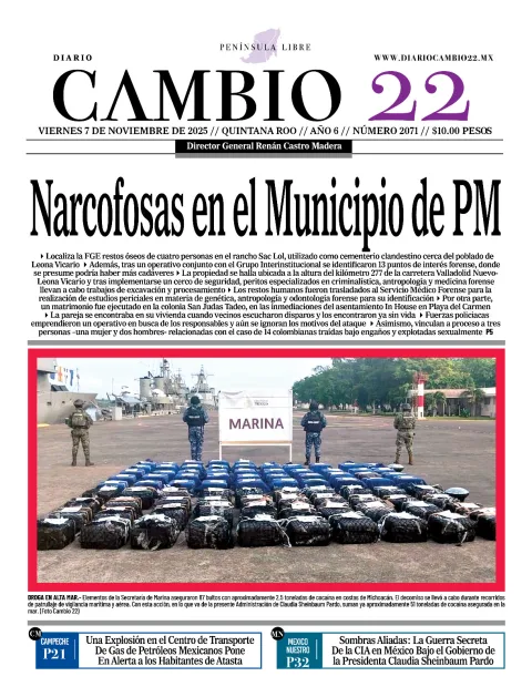 Portada de Diario Cambio 22 (contraportada) del viernes, 7 de noviembre de 2025