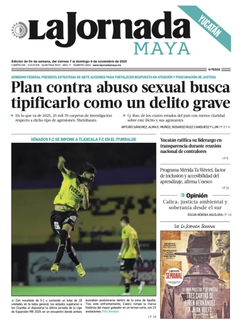 Portada de La Jornada Maya Yucatán del viernes, 7 de noviembre de 2025