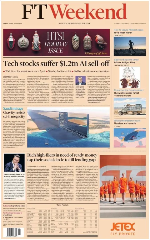 Portada de Financial Times del sábado, 8 de noviembre de 2025