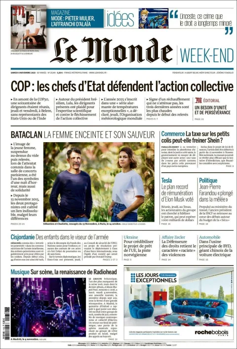 Portada de Le Monde del sábado, 8 de noviembre de 2025