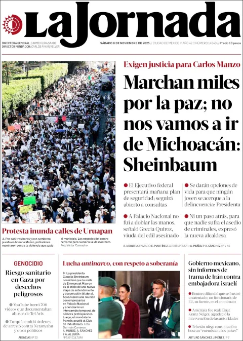 Portada de La Jornada del sábado, 8 de noviembre de 2025