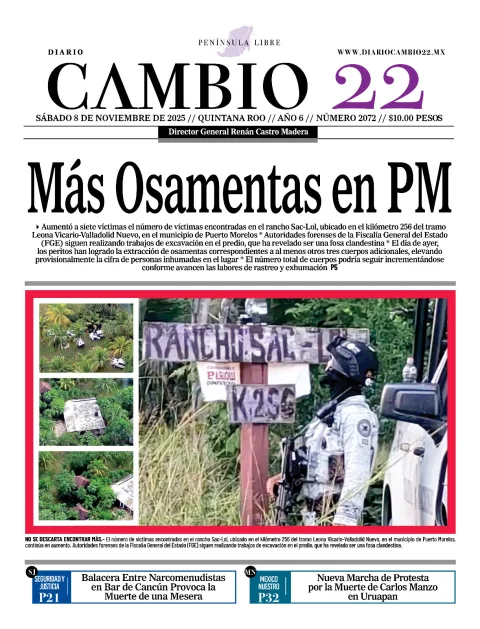 Portada de Diario Cambio 22 (contraportada) del sábado, 8 de noviembre de 2025