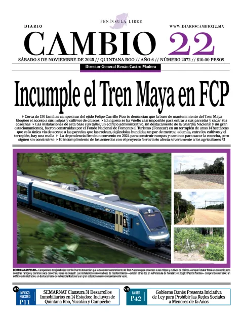 Portada de Diario Cambio 22 (portada) del sábado, 8 de noviembre de 2025