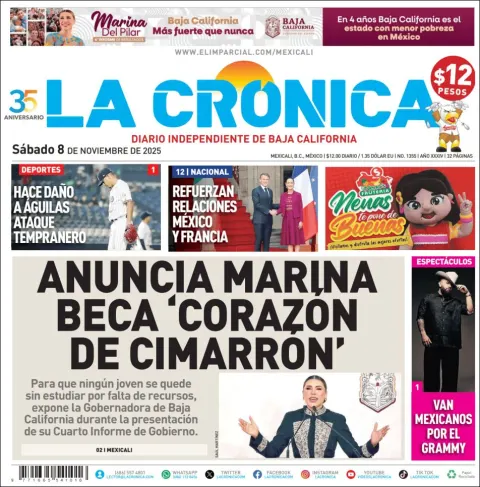 Portada de La Cronica del sábado, 8 de noviembre de 2025