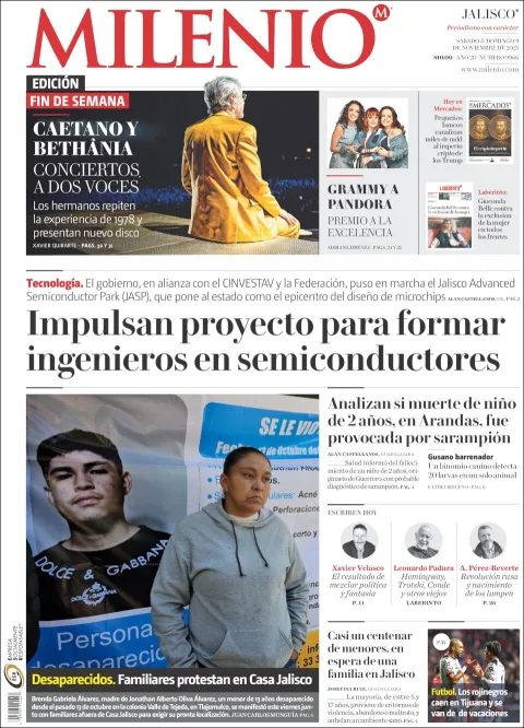 Portada de Milenio Jalisco del sábado, 8 de noviembre de 2025