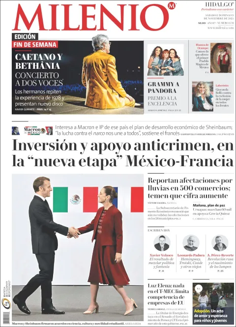 Portada de Milenio Hidalgo del sábado, 8 de noviembre de 2025