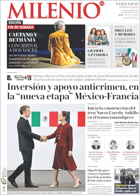 Portada de Milenio Tamaulipas del sábado, 8 de noviembre de 2025