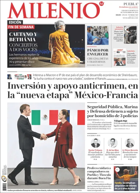 Portada de Milenio Puebla del sábado, 8 de noviembre de 2025