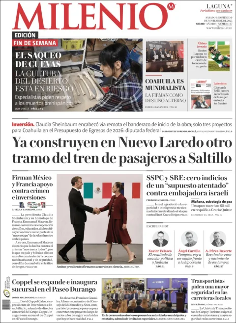 Portada de Milenio Laguna del sábado, 8 de noviembre de 2025